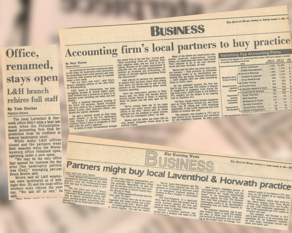 Multiple newspaper clippings about Brown Plus