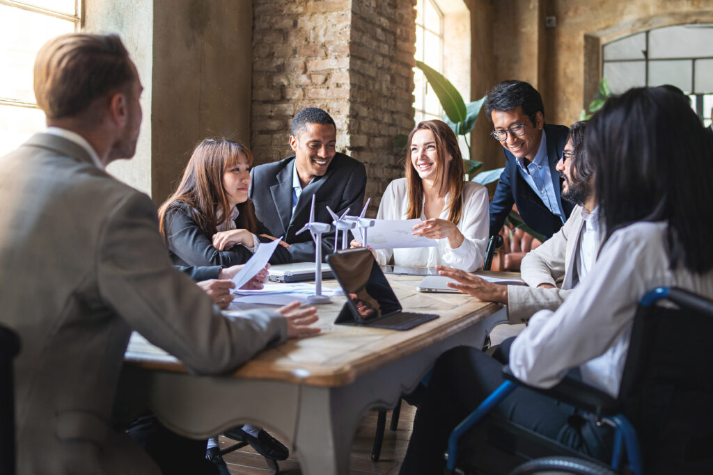 Group of multiethnic businesspeople discussing